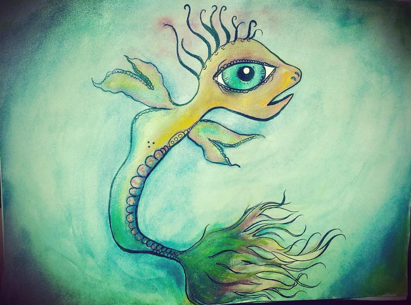 sea monster creature art drawing watercolor